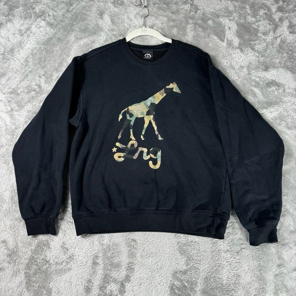 Vtg Y2k LRG Lifted Research Group Sweatshirt Mens M Black Camo Giraffe Graphic